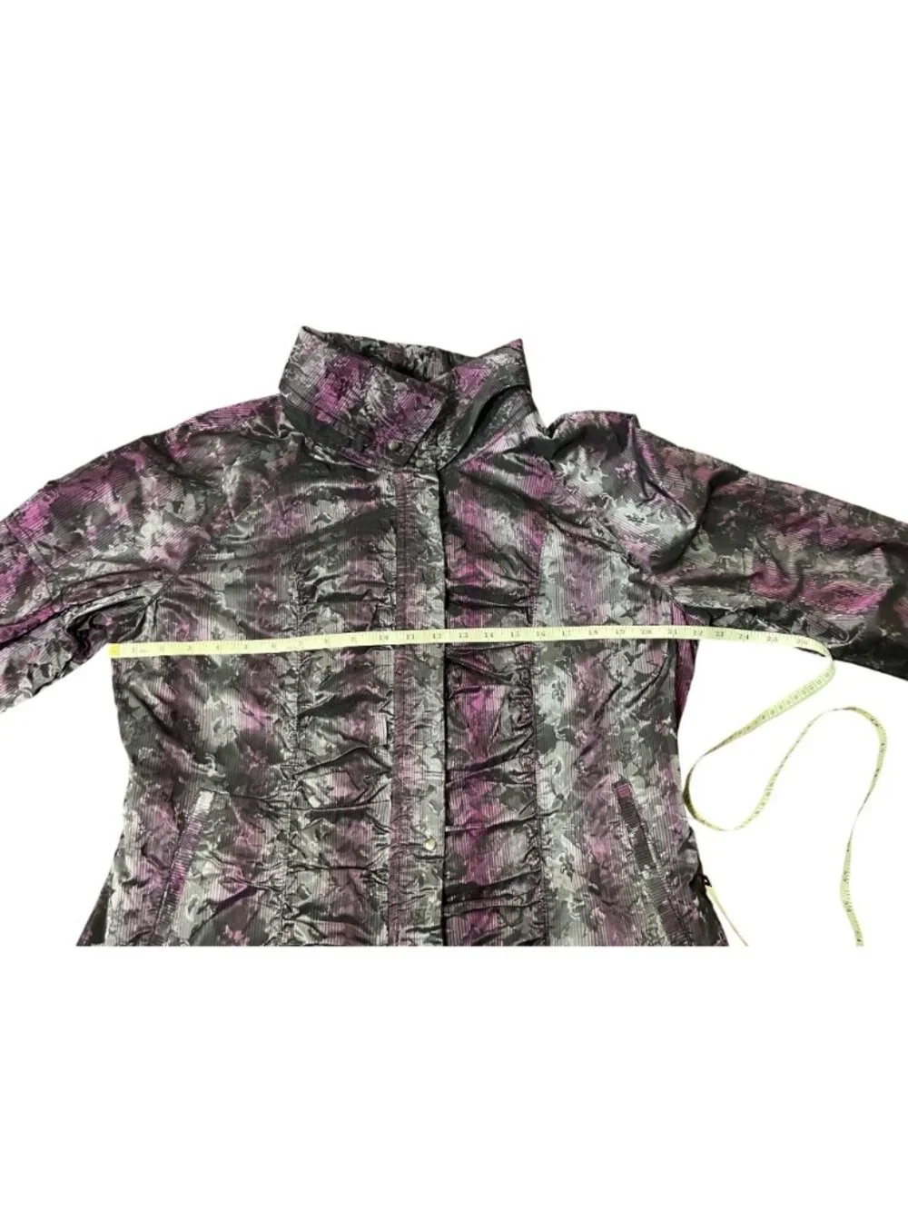 Womens Ruched Jacket Size Large Metallic Purple & Black Picadilly Fashions - Picture 8 of 16